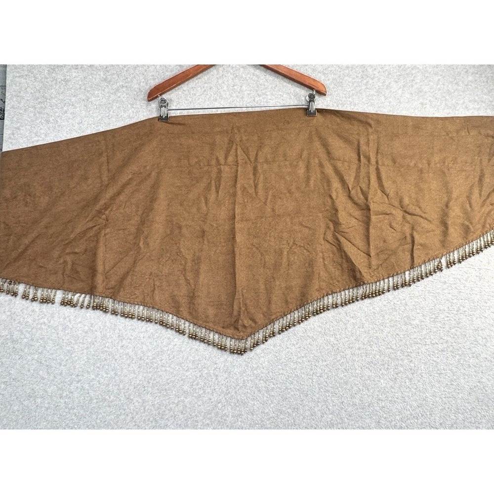Vintage Faux Suede Beaded Curtain Valance Panels Set of 2 Brown Wood Bead Fringe